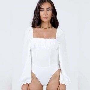 Princess Polly Laura White Puffed Sleeve Bridal Bodysuit